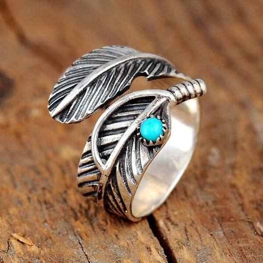 🔥 BIG SALE - 48% OFF🔥🔥🎁Boho Feather Turquoise Adjustable Ring