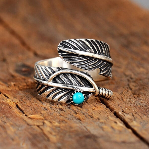 🔥 BIG SALE - 48% OFF🔥🔥🎁Boho Feather Turquoise Adjustable Ring